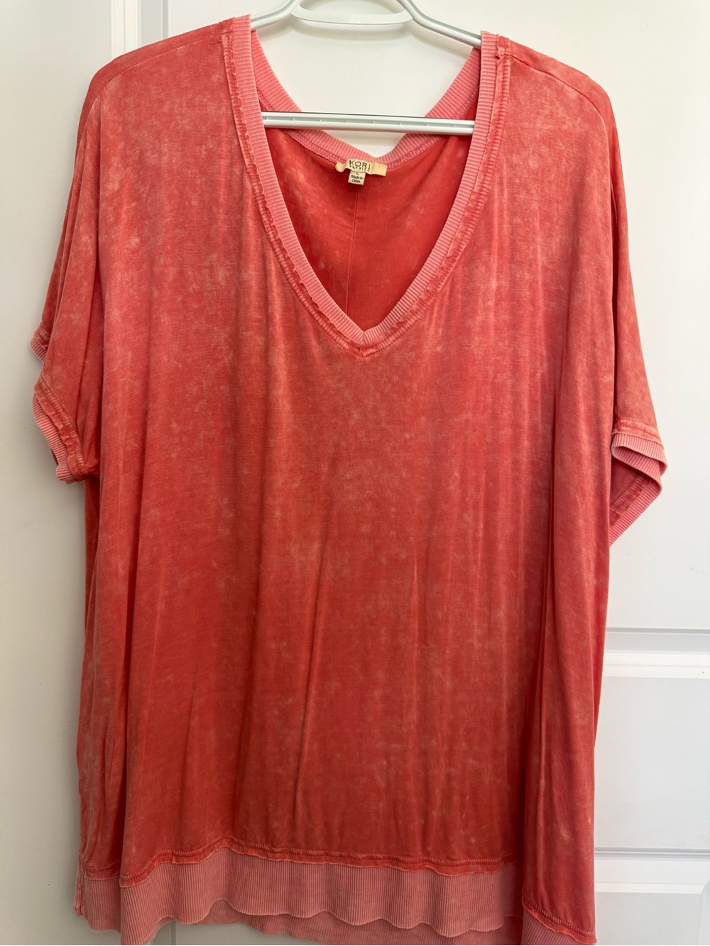 Kori Coral-Wash V-Neck Short Sleeve Tee